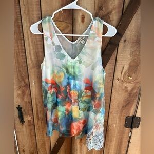 One World Floral Sheer Sleeveless Top Size Small